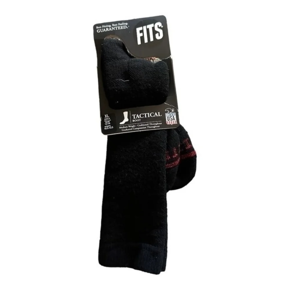 FITS Light Tactical Boot Socks Black Merino Wool Mid-Calf Crew Unisex Sz XL Mens
